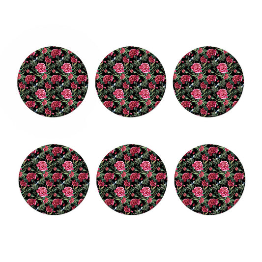 Watercolor Peony Pattern Print Coaster Set