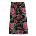 Watercolor Peony Pattern Print Cotton Front Slit Maxi Skirt