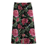 Watercolor Peony Pattern Print Cotton Front Slit Maxi Skirt