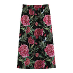 Watercolor Peony Pattern Print Cotton Front Slit Maxi Skirt