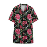 Watercolor Peony Pattern Print Cotton Hawaiian Shirt