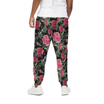 Watercolor Peony Pattern Print Cotton Pants