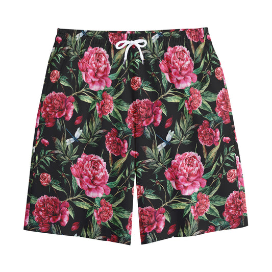 Watercolor Peony Pattern Print Cotton Shorts
