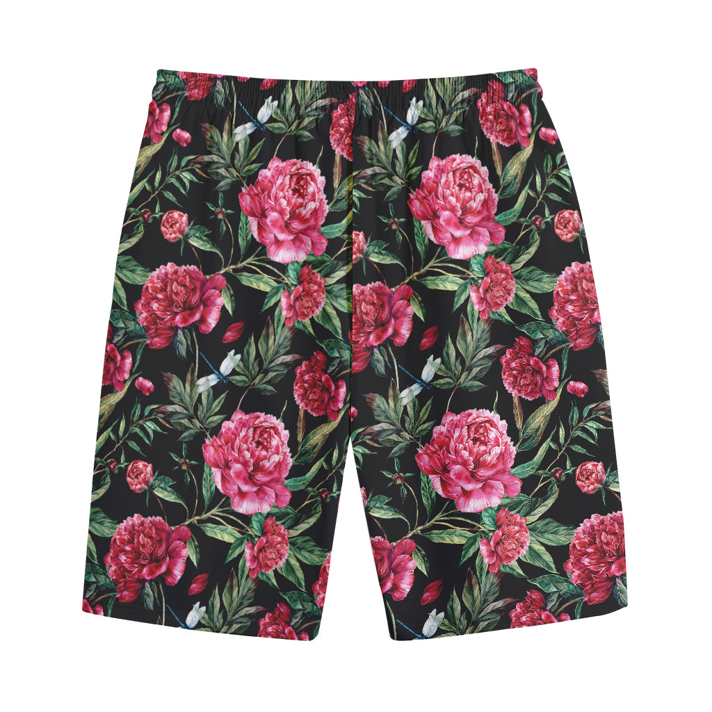 Watercolor Peony Pattern Print Cotton Shorts