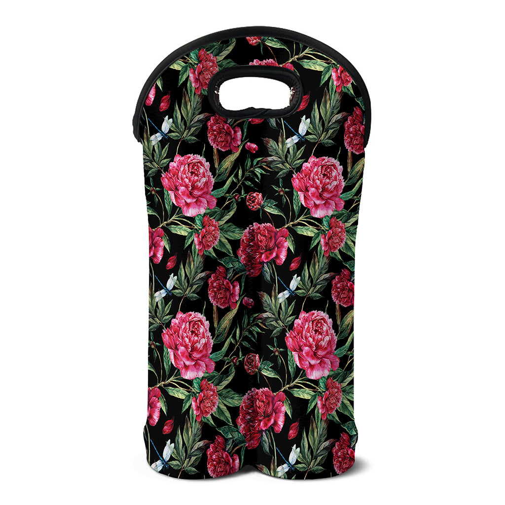 Watercolor Peony Pattern Print Double Neoprene Wine Tote