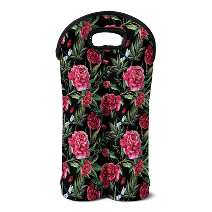 Watercolor Peony Pattern Print Double Neoprene Wine Tote