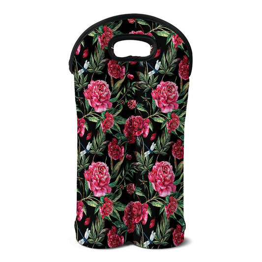 Watercolor Peony Pattern Print Double Neoprene Wine Tote