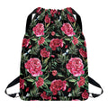 Watercolor Peony Pattern Print Drawstring Backpack