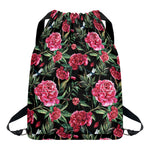 Watercolor Peony Pattern Print Drawstring Backpack