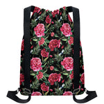 Watercolor Peony Pattern Print Drawstring Backpack