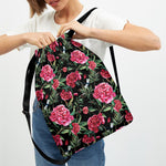 Watercolor Peony Pattern Print Drawstring Backpack