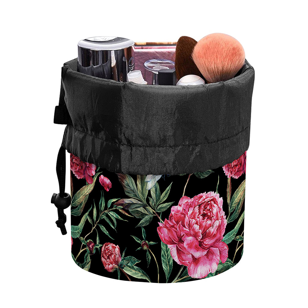 Watercolor Peony Pattern Print Drawstring Makeup Bag