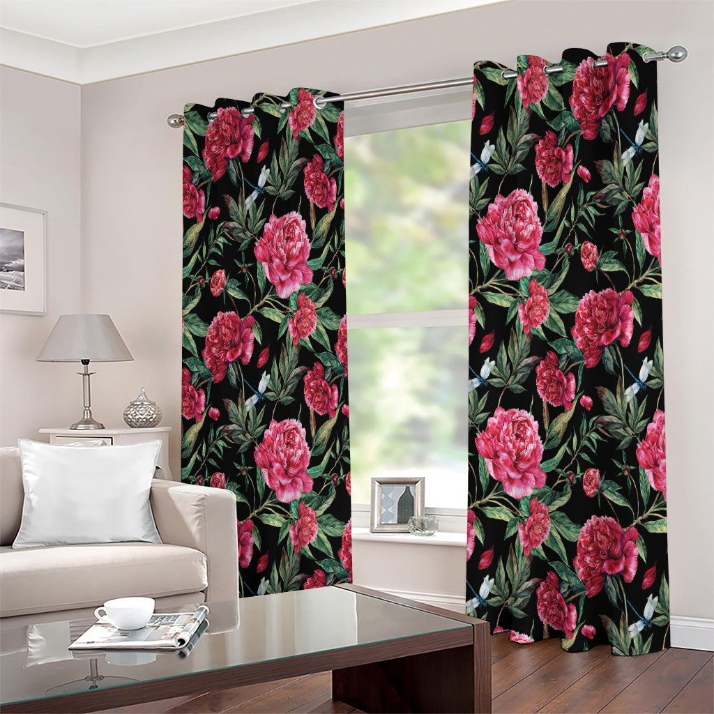 Watercolor Peony Pattern Print Extra Wide Grommet Curtains