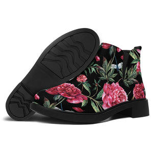 Watercolor Peony Pattern Print Flat Ankle Boots