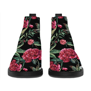 Watercolor Peony Pattern Print Flat Ankle Boots