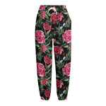 Watercolor Peony Pattern Print Fleece Lined Knit Pants
