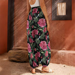 Watercolor Peony Pattern Print Harem Pants