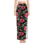 Watercolor Peony Pattern Print High Slit Maxi Skirt
