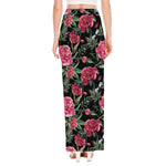 Watercolor Peony Pattern Print High Slit Maxi Skirt