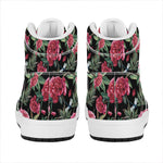 Watercolor Peony Pattern Print High Top Leather Sneakers