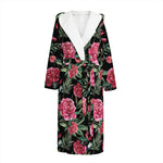 Watercolor Peony Pattern Print Hooded Bathrobe