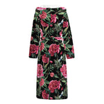 Watercolor Peony Pattern Print Hooded Bathrobe