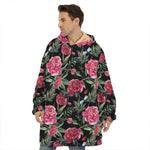 Watercolor Peony Pattern Print Hoodie Blanket