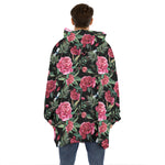 Watercolor Peony Pattern Print Hoodie Blanket