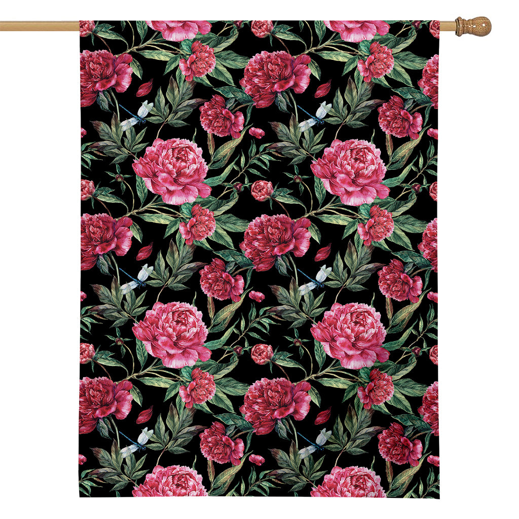 Watercolor Peony Pattern Print House Flag