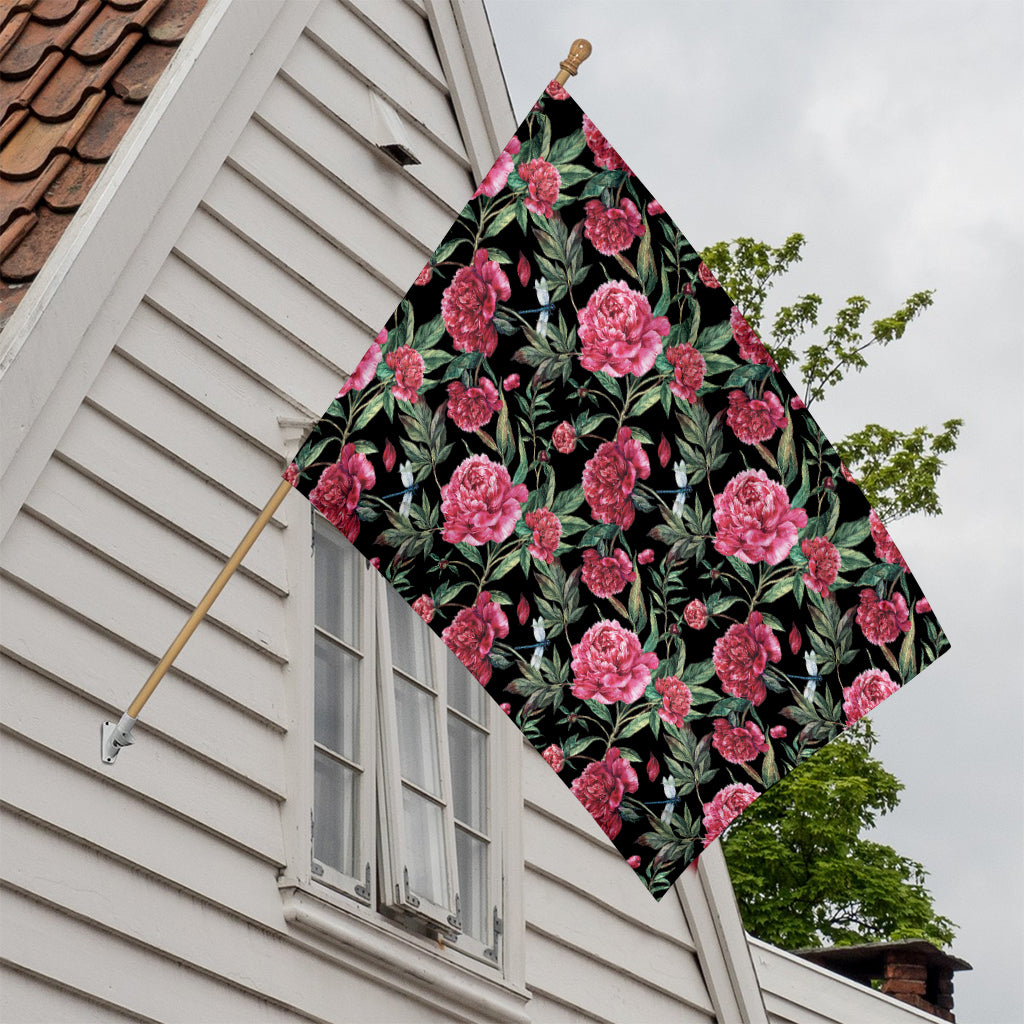 Watercolor Peony Pattern Print House Flag
