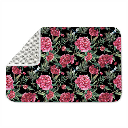 Watercolor Peony Pattern Print Indoor Door Mat