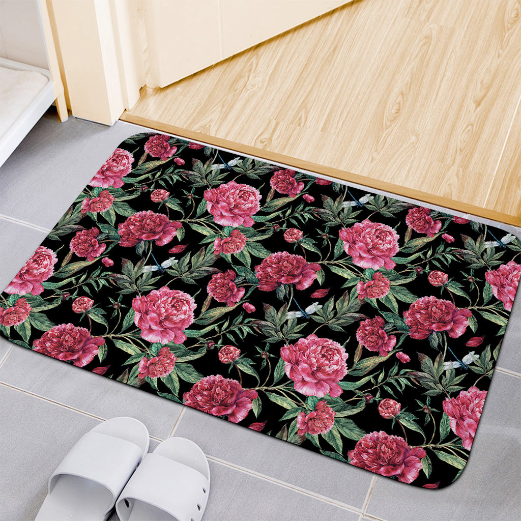Watercolor Peony Pattern Print Indoor Door Mat