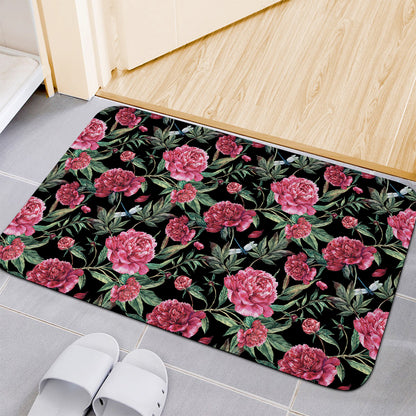 Watercolor Peony Pattern Print Indoor Door Mat