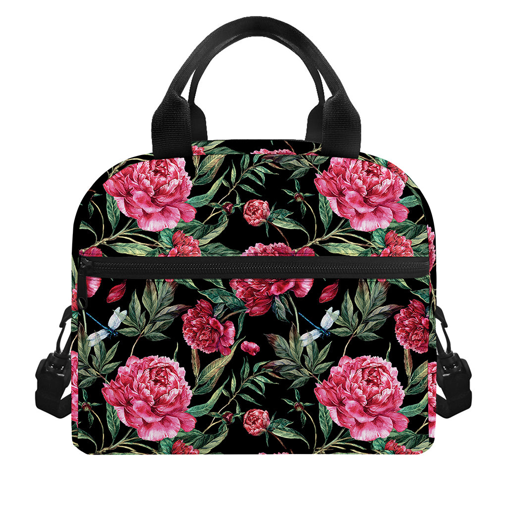 Watercolor Peony Pattern Print Insulated Lunch Bag