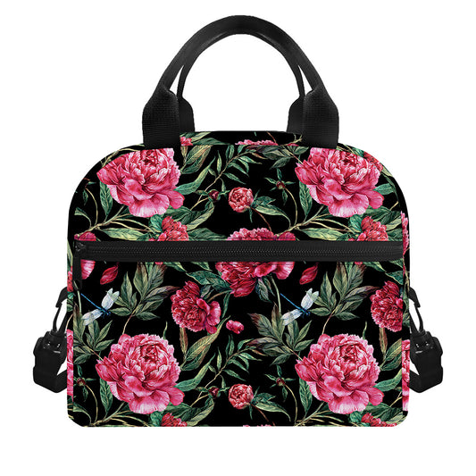 Watercolor Peony Pattern Print Insulated Lunch Bag