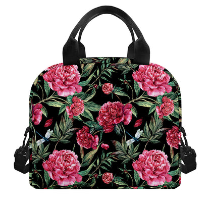 Watercolor Peony Pattern Print Insulated Lunch Bag