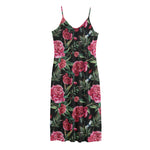 Watercolor Peony Pattern Print Jersey Midi Cami Dress