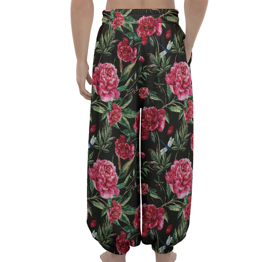 Watercolor Peony Pattern Print Lantern Pants