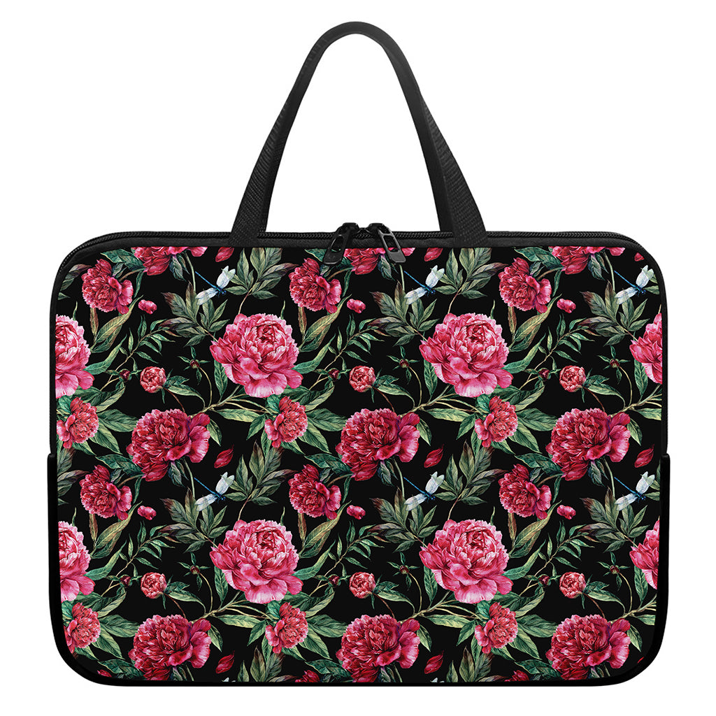 Watercolor Peony Pattern Print Laptop Sleeve With Handle