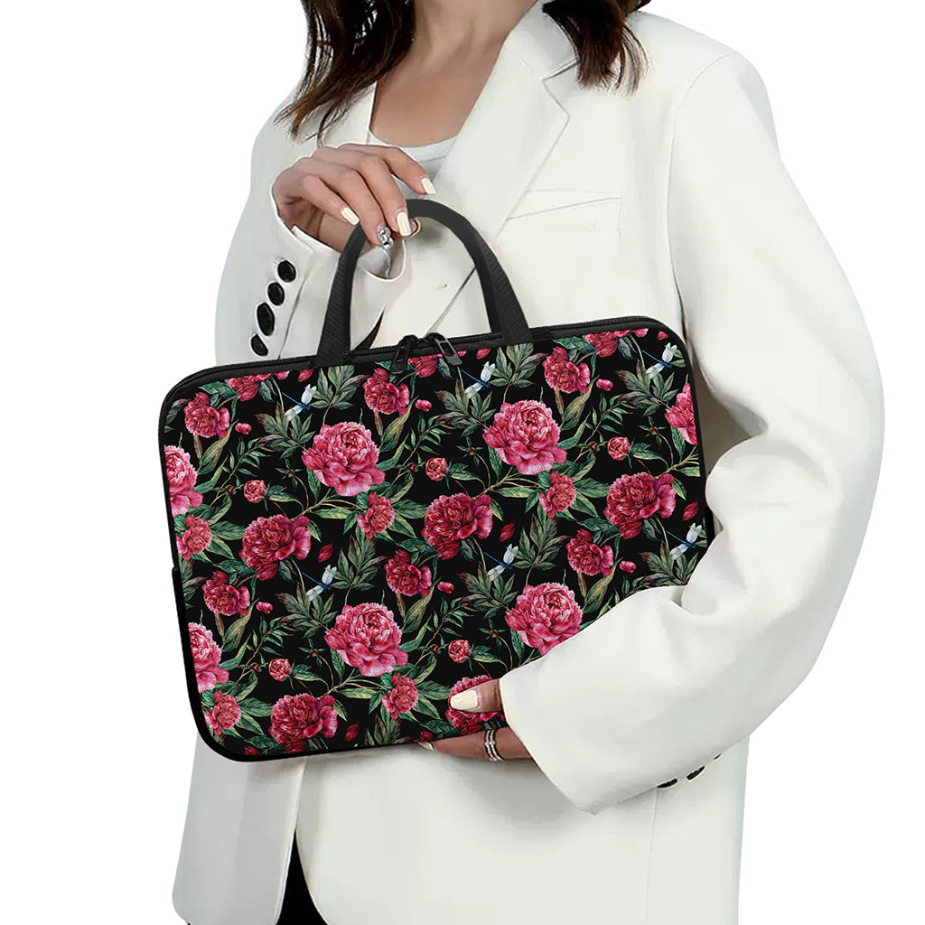 Watercolor Peony Pattern Print Laptop Sleeve With Handle