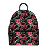 Watercolor Peony Pattern Print Leather Backpack