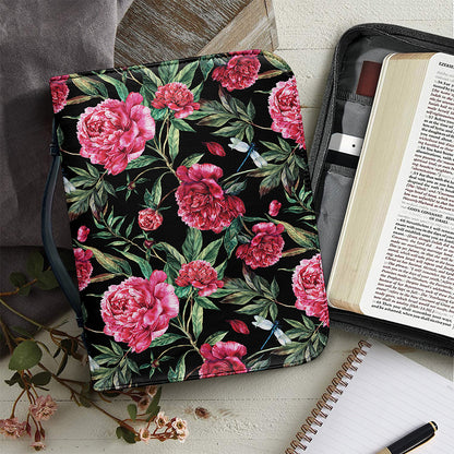 Watercolor Peony Pattern Print Leather Bible Cover