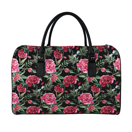 Watercolor Peony Pattern Print Leather Duffle Bag
