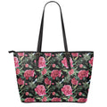 Watercolor Peony Pattern Print Leather Tote Bag With Zipper