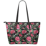 Watercolor Peony Pattern Print Leather Tote Bag