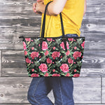 Watercolor Peony Pattern Print Leather Tote Bag