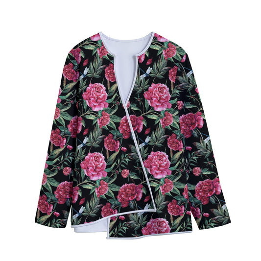 Watercolor Peony Pattern Print Long Sleeve Short Coat