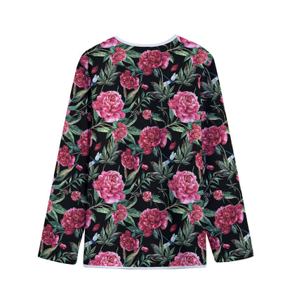 Watercolor Peony Pattern Print Long Sleeve Short Coat