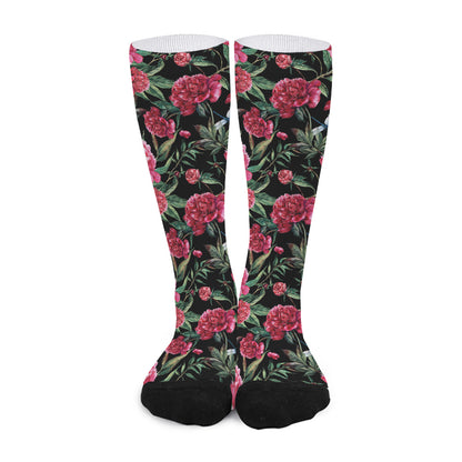 Watercolor Peony Pattern Print Long Socks