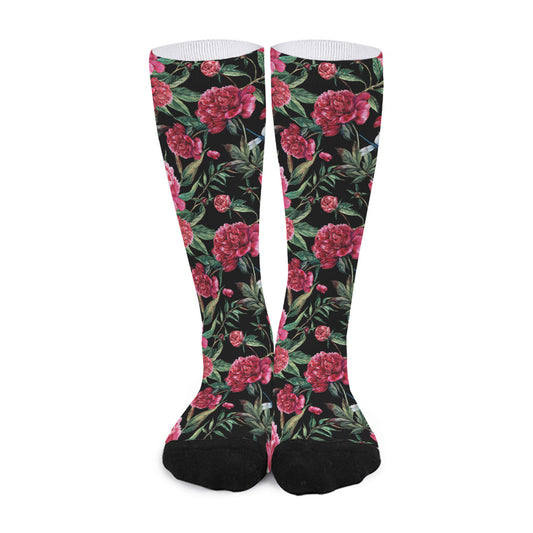 Watercolor Peony Pattern Print Long Socks